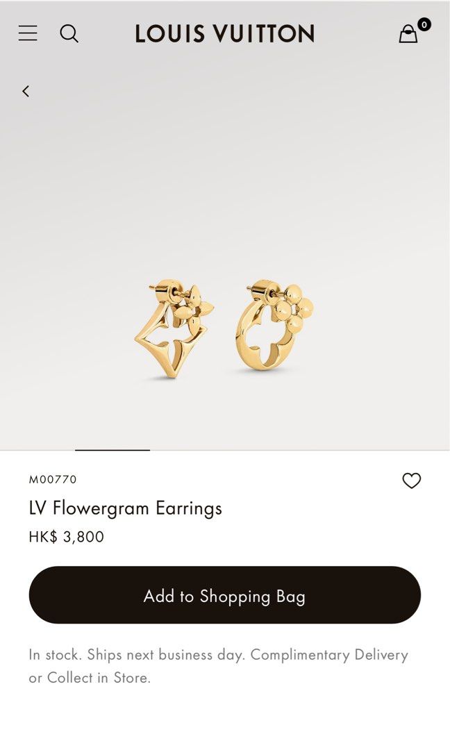 LV耳環LV flowergram earrings 全新未使用品full set, 名牌, 飾物及