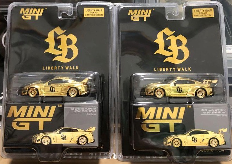 MINI GT LBWK NISSAN 35GTRR Ver.1 & 2 Gold (2部), 興趣及遊戲, 玩具