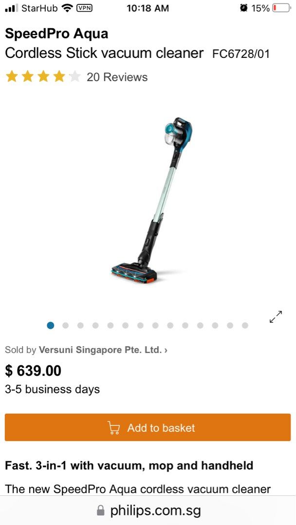 Philips SpeedPro Aqua 3 in 1 cordless vacuum, mop & handheld , TV