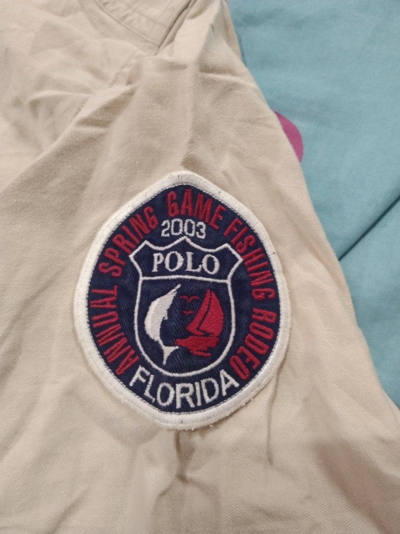 Polo Ralph Lauren Shirt Shark Patch Graphic Fishing Rodeo Ocean Camp Vintage