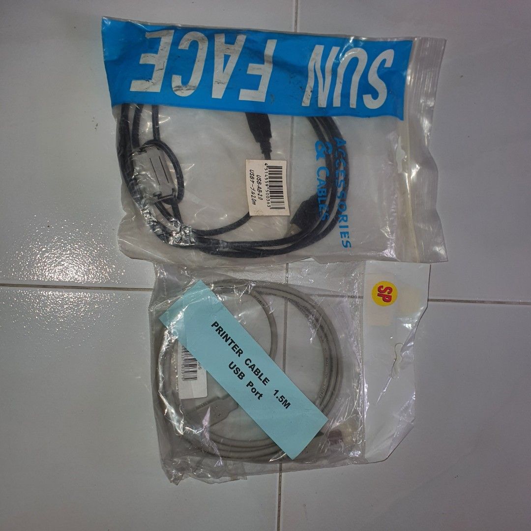 Printer Cables. (Category: Cables & Adaptors) located in Singapore. Submitted by dino230458 (Listing ID 1248491179, Image 1). Description: 1.5 M & 2M in length. 2 Brand New Cables in Original packing..
