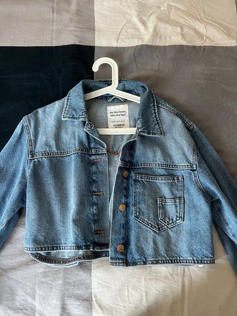 Cropped denim jacket pull and bear clearance