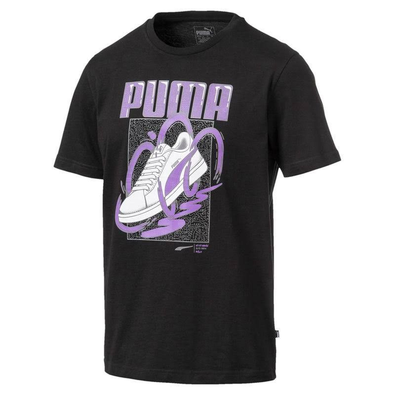 men's white and purple graphic tee