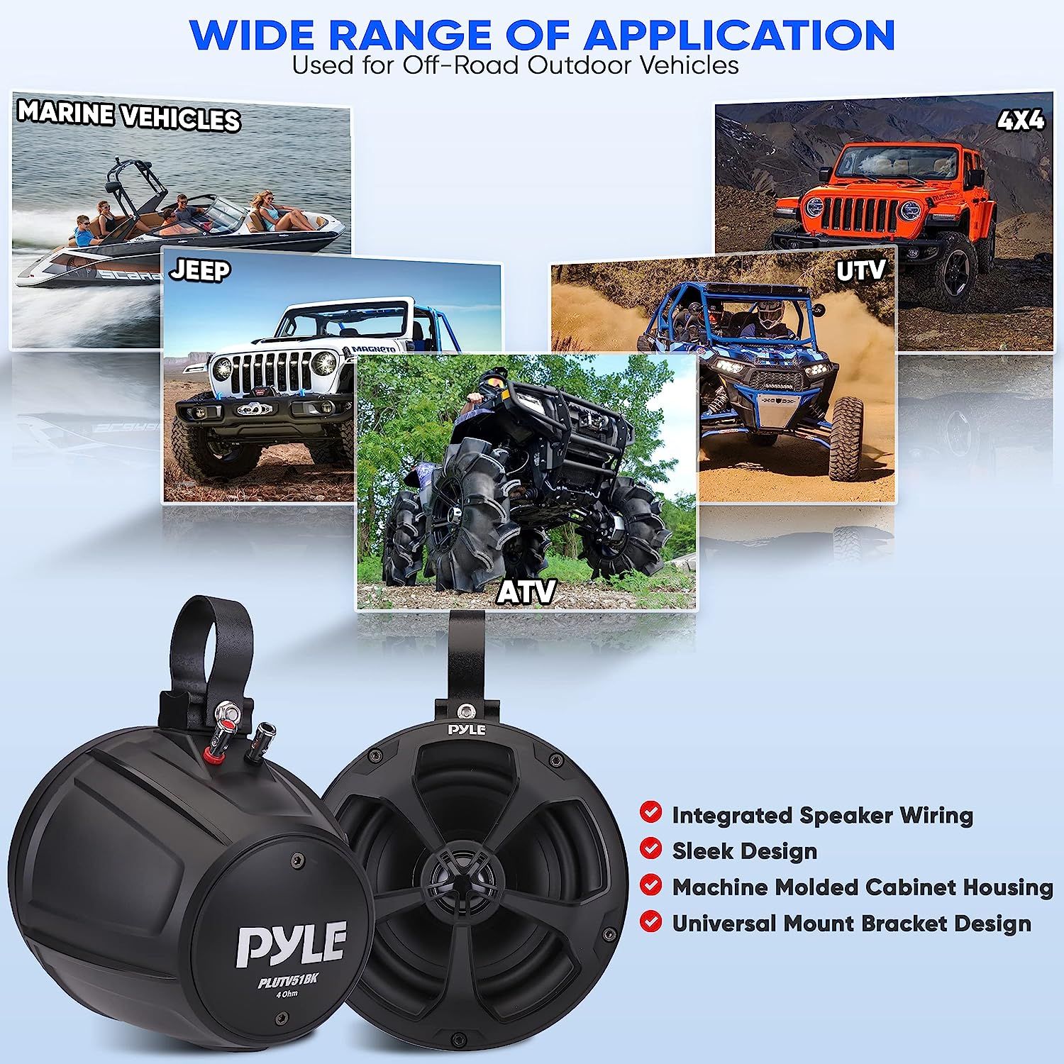 Pyle Waterproof OffRoad Speakers with Amplifier 5.25 Inch 1000W 2
