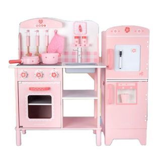 Quality Kids Wooden Play Kitchen Toys Pretend Play Refrigerator Cooking set