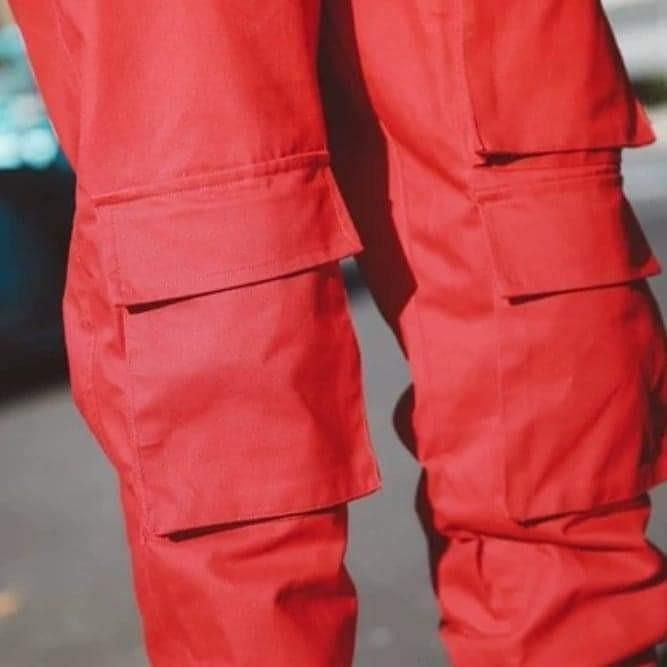 Readystock red long pants man swag hip hop many pockets, Men's Fashion,  Bottoms, Joggers on Carousell