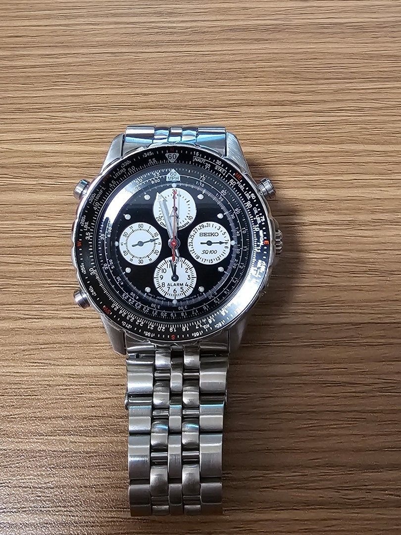 SEIKO FLIGHTMASTER 7T34 6A90 Chronograph Quartz Men s Black Dial Panda Carousell