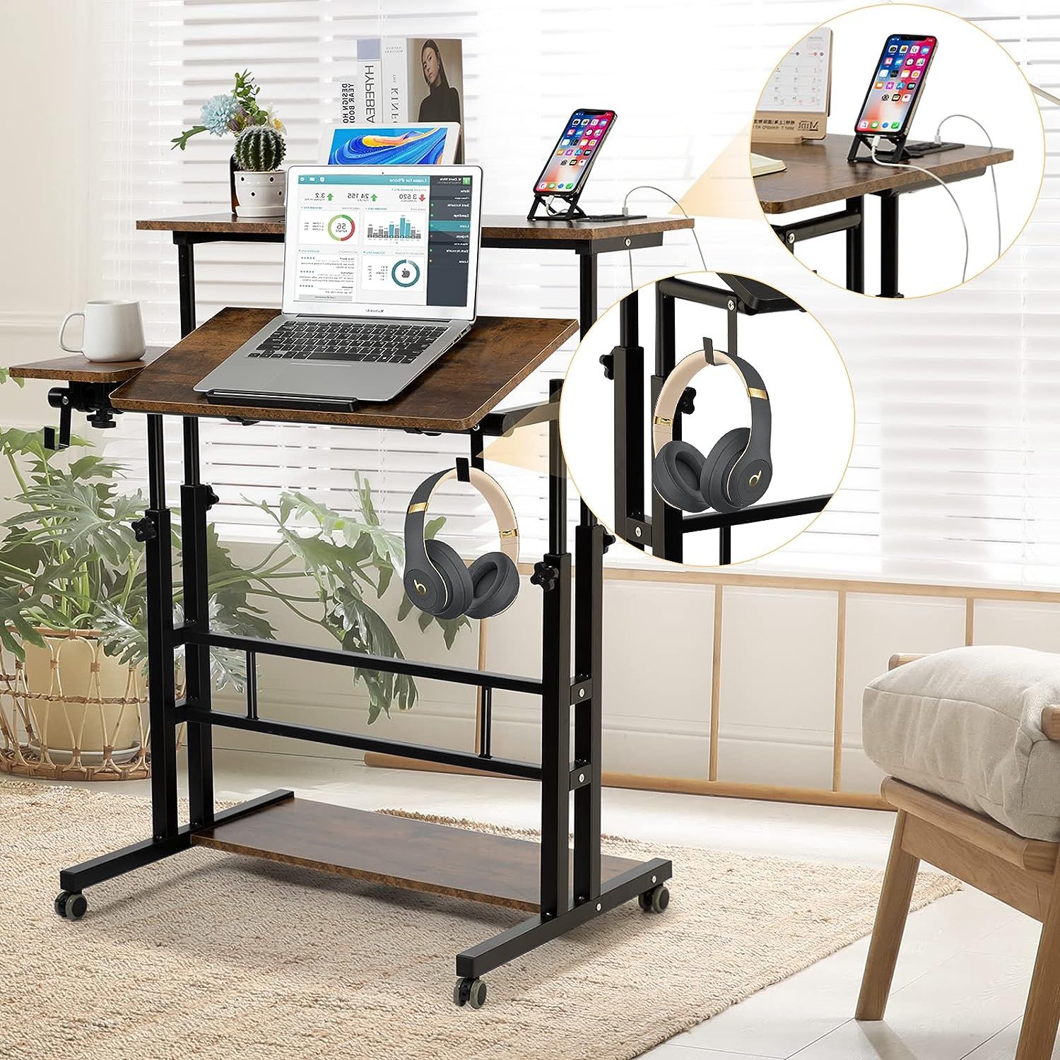 SIDUCAL Mobile Stand Up Desk Adjustable Laptop Desk with Wheels