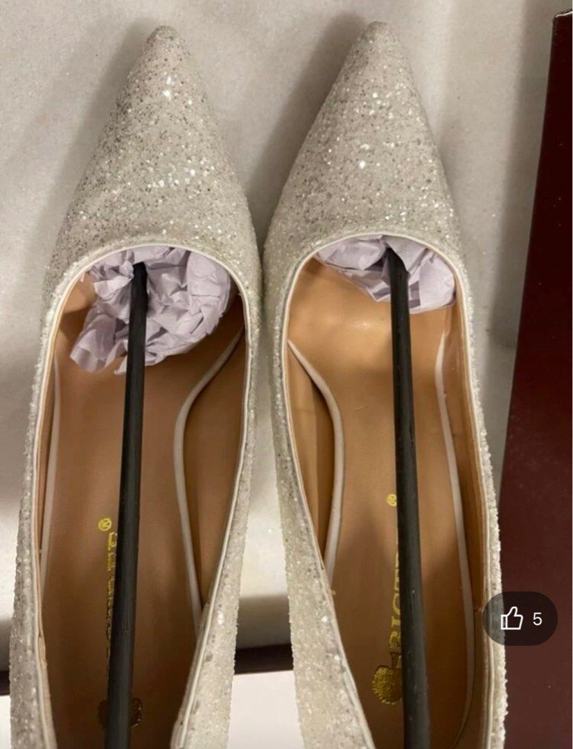 White glitter pumps sales