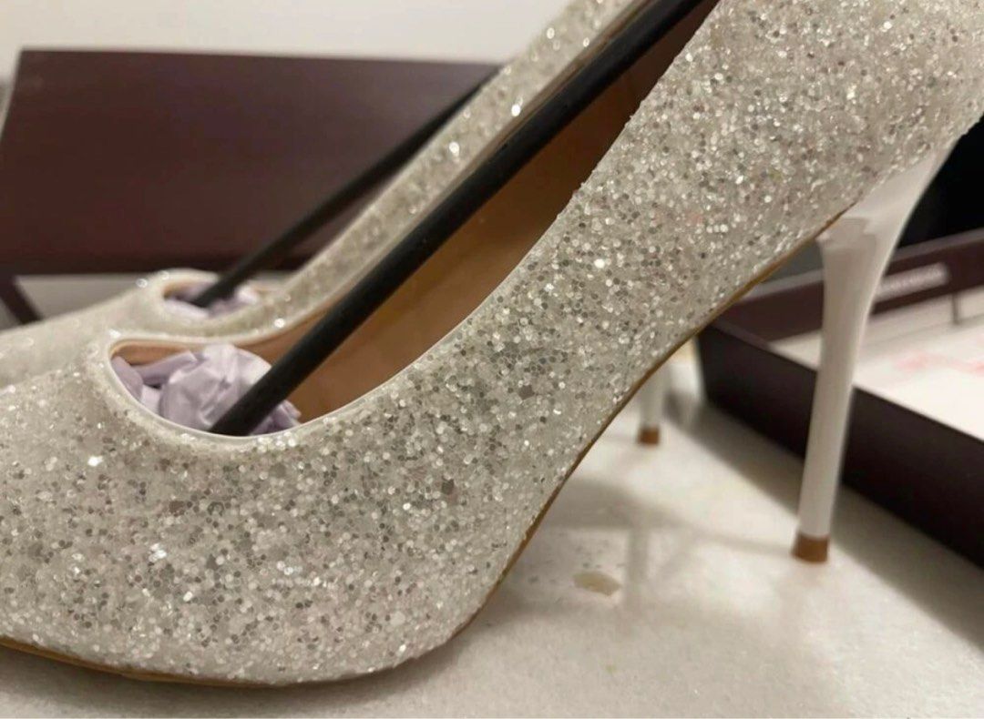 White sparkle heels on sale