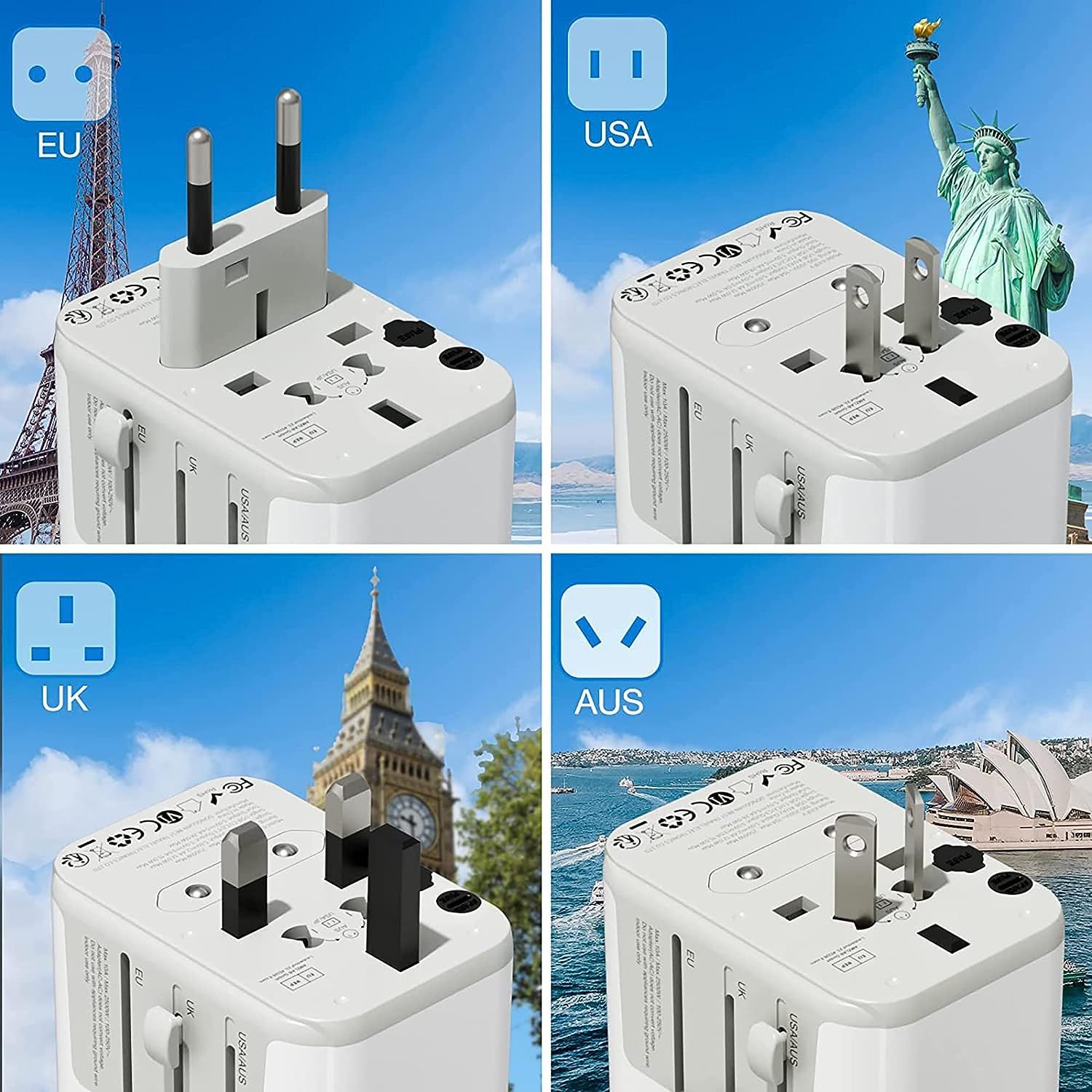 TESSAN US to Europe Adapter, European Plug Travel Adapter, Wall Power  Adapter with 2 USB Charging Ports, Outlet Adaptor for USA to Most of Europe