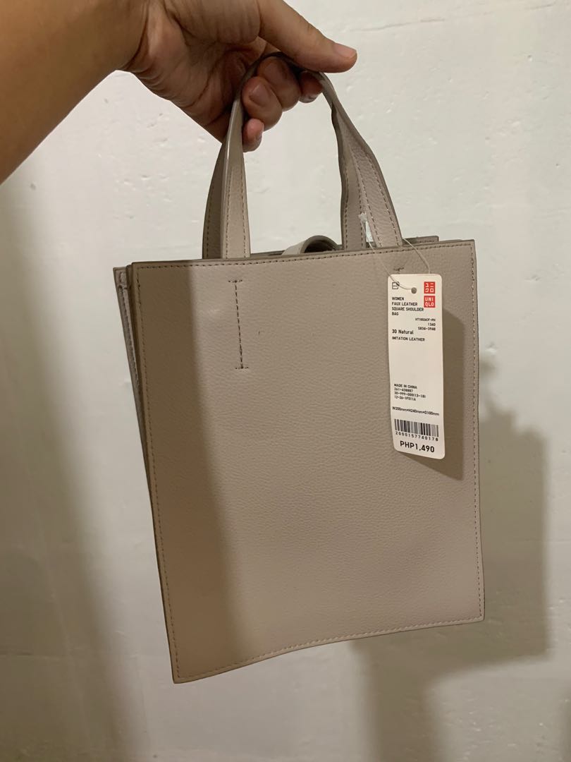 UNIQLO Faux Leather Square Shoulder Bag in Natural on Carousell