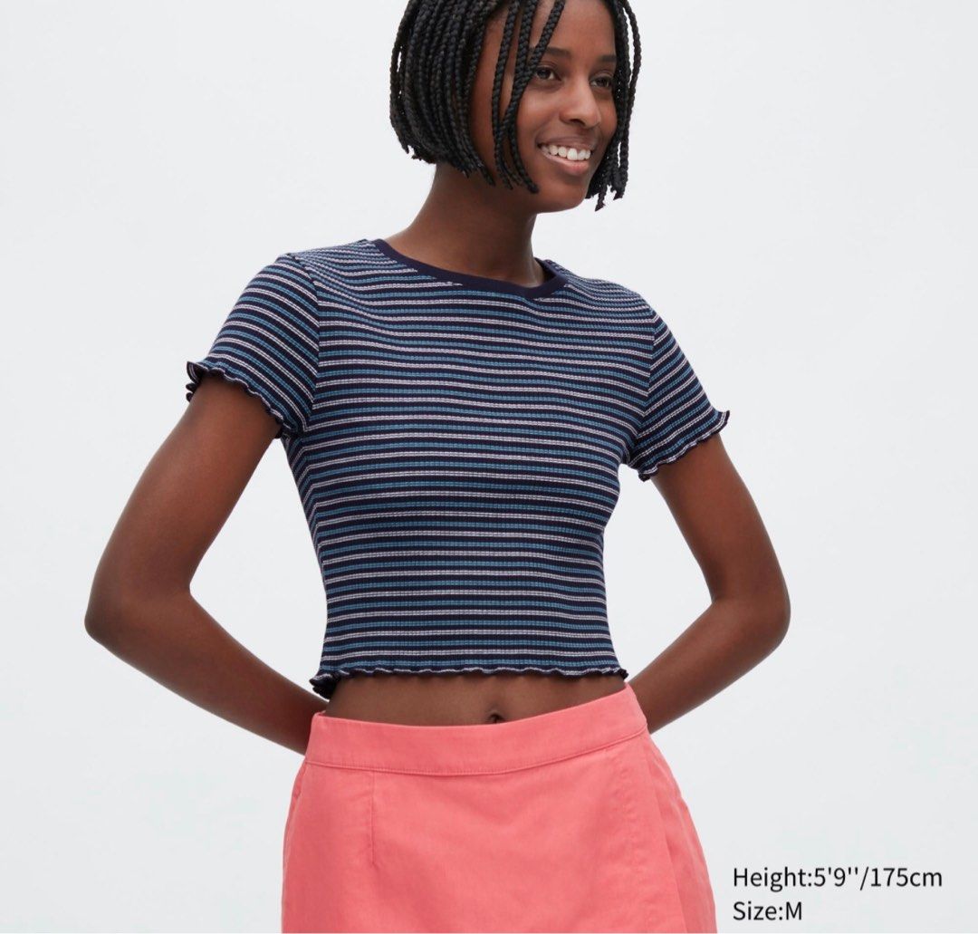 UNIQLO ribbed cropped top, Women's Fashion, Tops, Blouses on Carousell