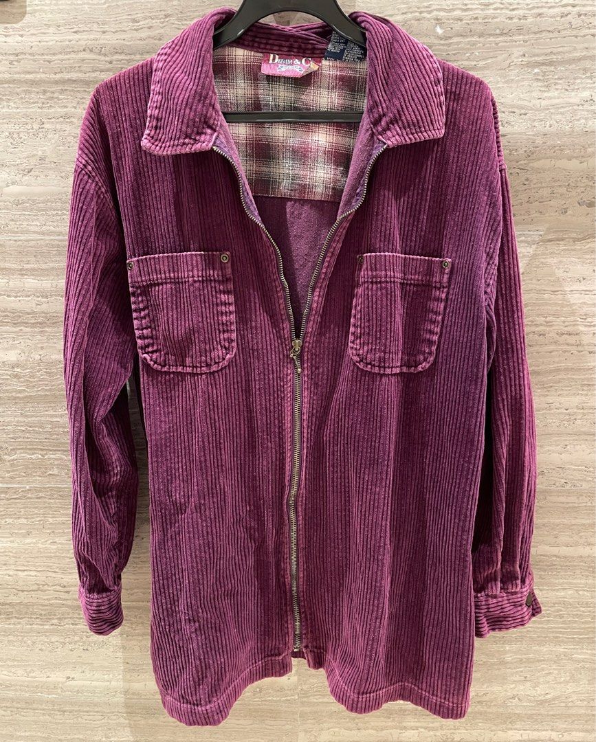vintage denim co 90s purple corduroy zip up Women s Fashion