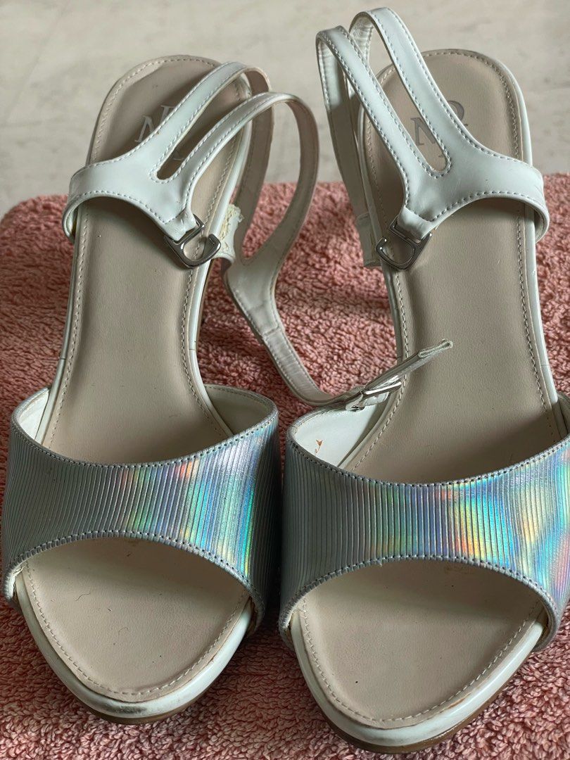 White strappy sales mid heel sandals