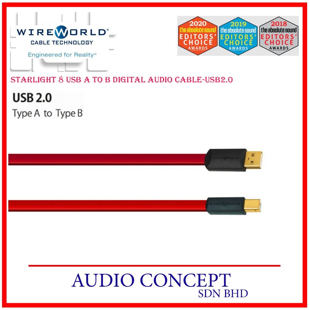 WireWorld Starlight USB A B Digital Audio Cable (USB 2.0), Audio, Other  Audio Equipment on Carousell