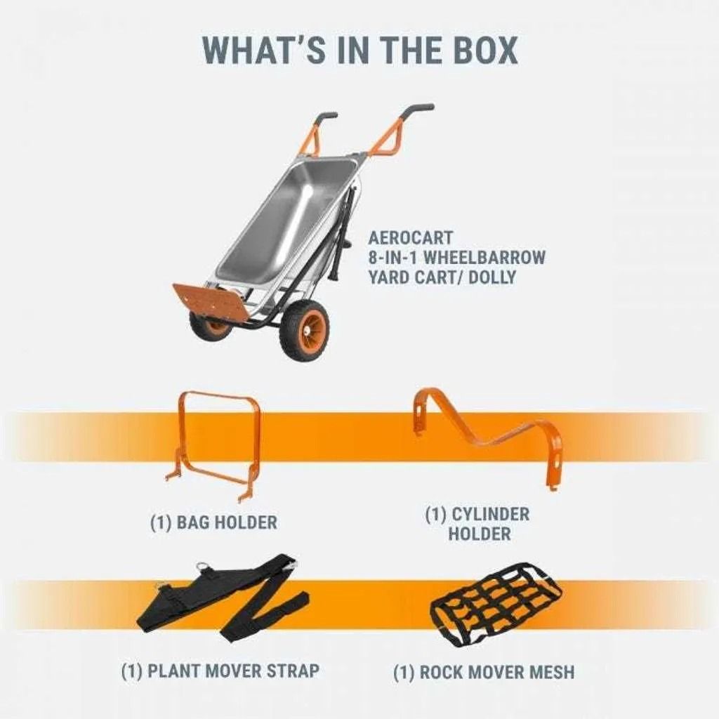 WORX WG050 AEROCART 8-IN-1 WHEELBARROW / YARD CART / DOLLY, Furniture &  Home Living, Gardening, Gardening Tools & Ornaments on Carousell