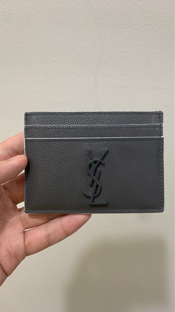 Yves Saint Laurent YSL Card Holder Grey with White Pin Stripe and