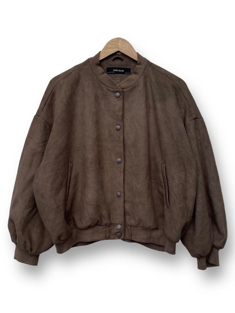 Zara Basic Suede Bomber Jacket Women s Fashion Coats Jackets
