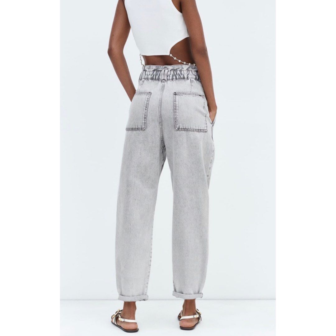 ZARA High Waist Baggy Paperbag Jeans Women s Fashion Bottoms
