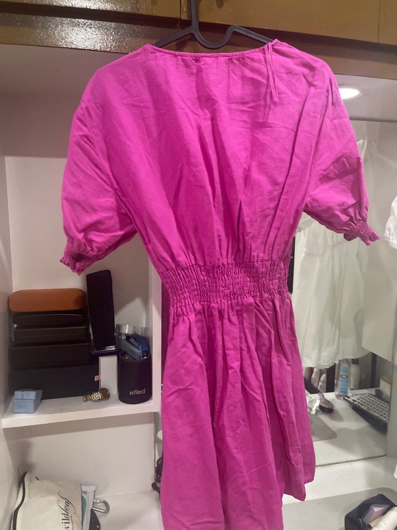 Zara Hot Pink Linen Blend Dress with Elastic Waistband in size Large,  Women's Fashion, Dresses & Sets, Dresses on Carousell