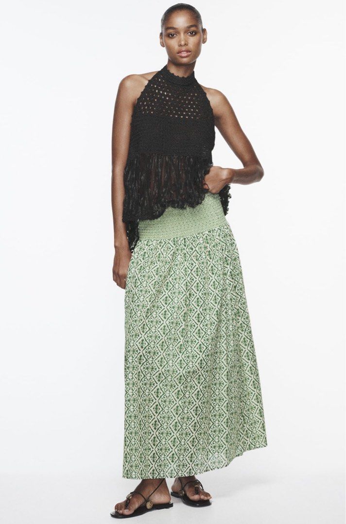 Green lace skirt zara 2025