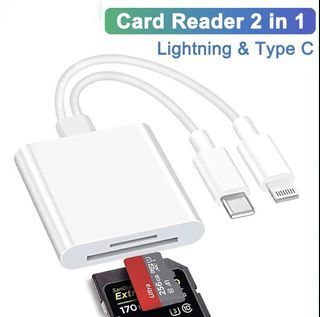 2 in 1 Type C/Lightning TF/SD Card Reader for iPhone/iPad/Android/Mac/Computer/Camera/MacBook, Supports SD/Micro SD/SDHC/SDXC