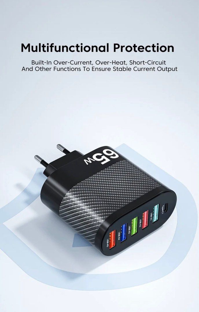 65W 5Ports USB Charger PD Charging Adapter For Xiaomi iPhone 13 Samsung ...