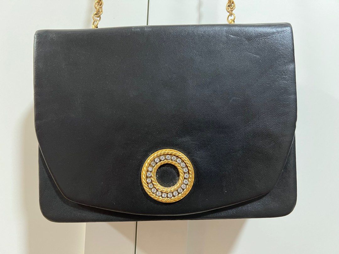 90 S GENNY by GIANNI VERSACE shoulder bag black classic gold chain strap