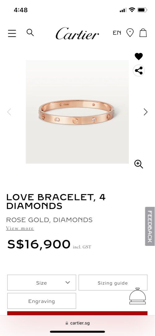 16 Cartier Love Bracelet RG 4 Diamonds Luxury Accessories on Carousell