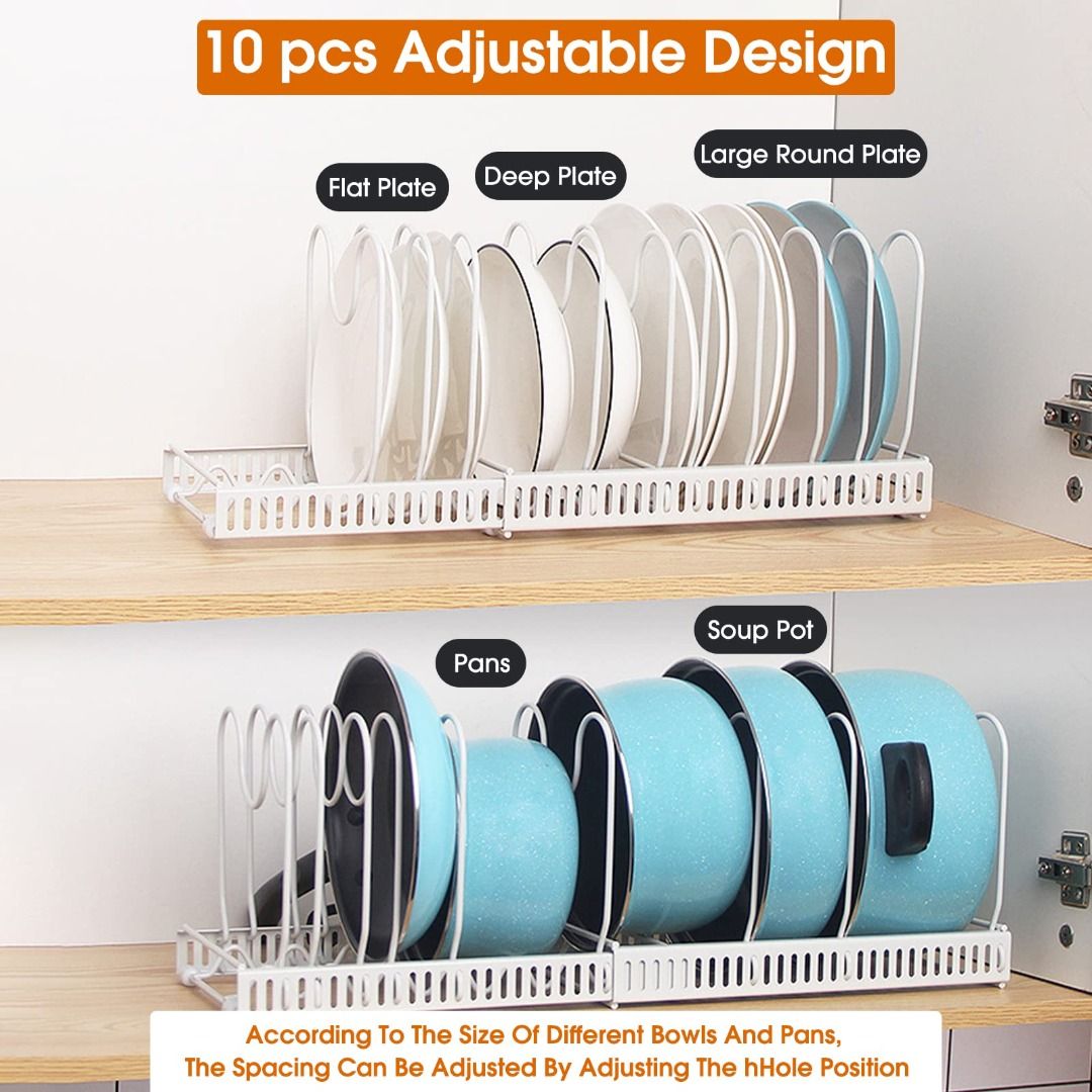 Adjustable Pot and Pan Organizer Expandable Rack Lid Holder Organiser ...