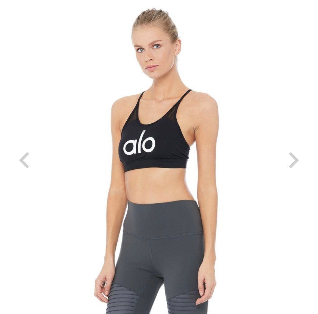 alo yoga blissful henley bra top in black, Women's Fashion, Activewear on  Carousell