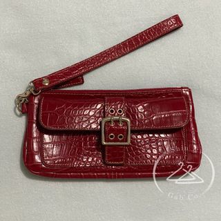 Ann Taylor Red Clutch Bag Small Alligator Buckle Zip Clutch / Wristlet