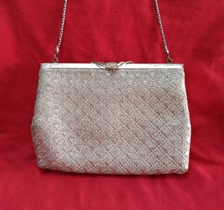 Bag Clutch Sparkling Gold Lace Kiss Clasp Chain