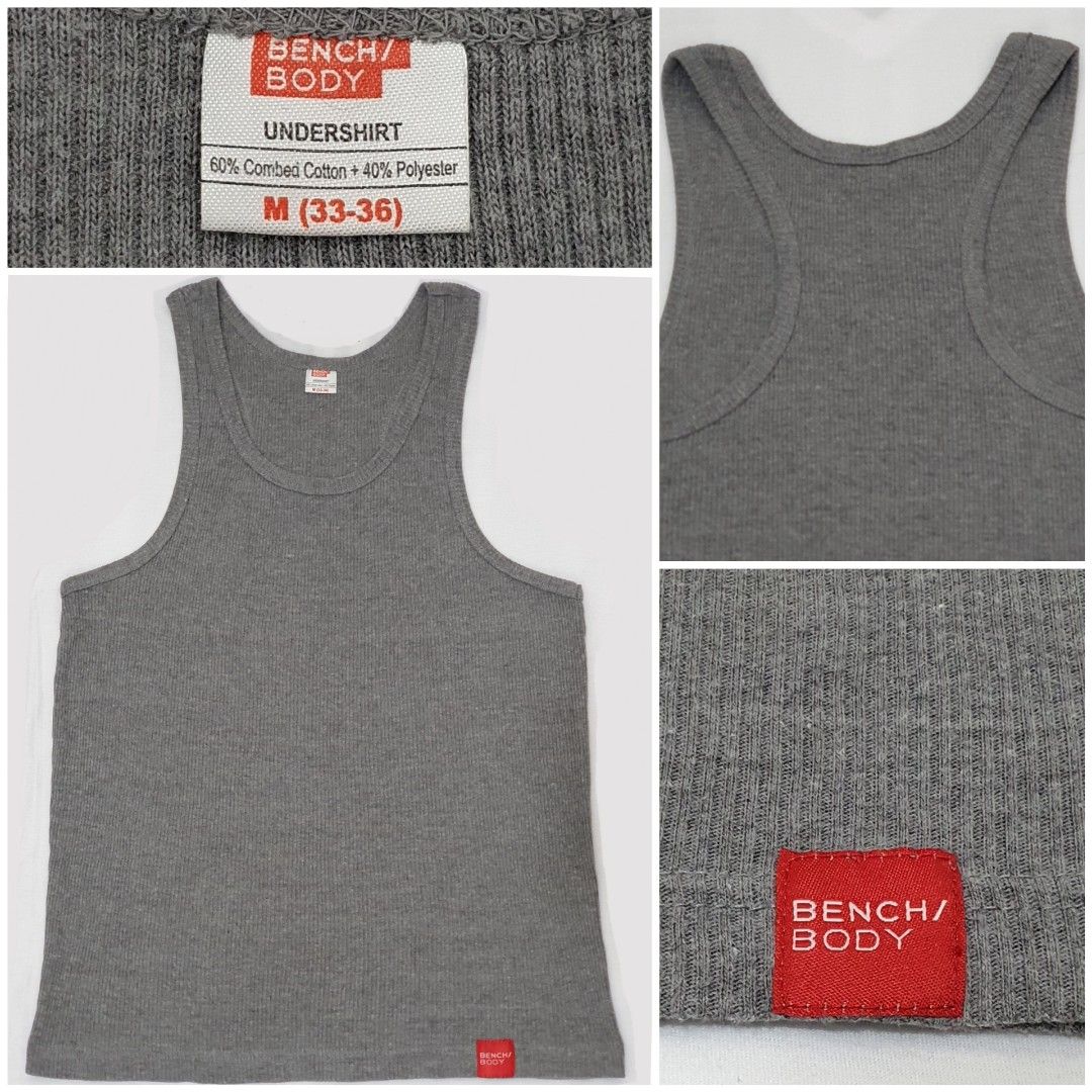 Bench Body Gray Sleeveless Undershirt (Category: Underwear) located in Paranaque City. Submitted by fcdm_olsell (Listing ID 1248711371, Image 1). Description: - Brand: Bench Body - 100% Authentic - Size: M on tag - Width (Body): 16.5 inches * Good for up to 32 inches waistline - Length (Shoulder to Bottom): 24.5 inches * Good for up to 5'8" tall - Material: 60% Combed Cotton, 40% Polyester - Color: Gray (See Photos) - Condition: Like New (No issu