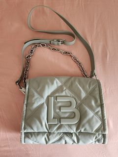 Bimba & Lola Bag Nylon/Leather Trim Grey Crossbody Satchel