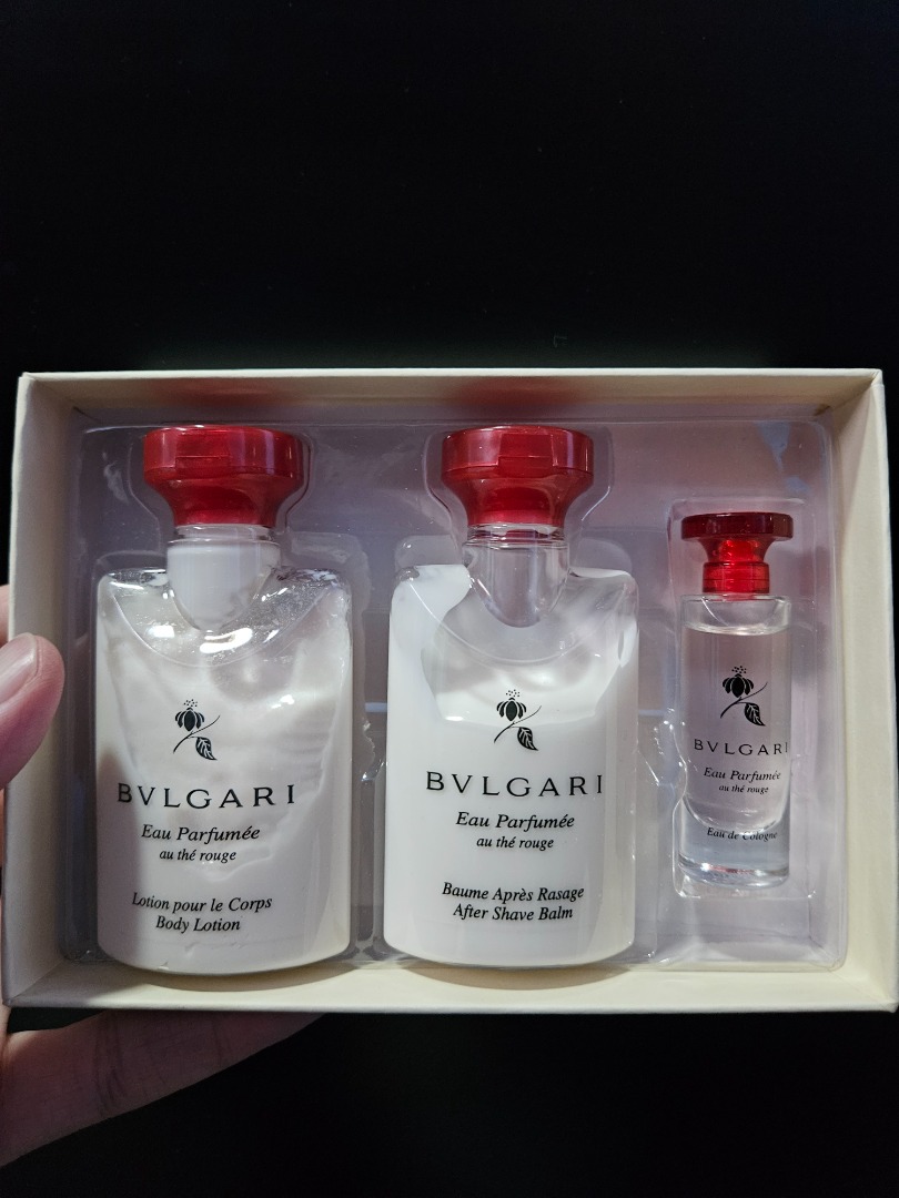 Bvlgari Au the Rouge Travel Set Perfume. Lotion After Shave Balm Authentic
