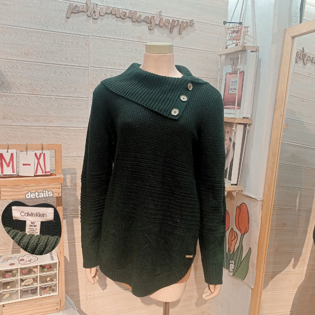 Calvin Klein cowlneck knitted sweater Emerald Green EUC
