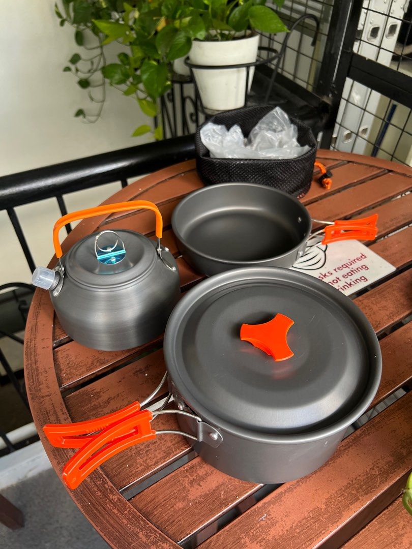 Camping Cookware Set with Kettle (Category: Cookware & Accessories) located in Makati City. Submitted by apricooutdoors (Listing ID 1248809328, Image 1). Description: P490 if without kettle.