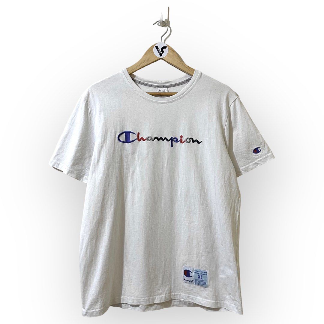 Champion script sale white t shirt