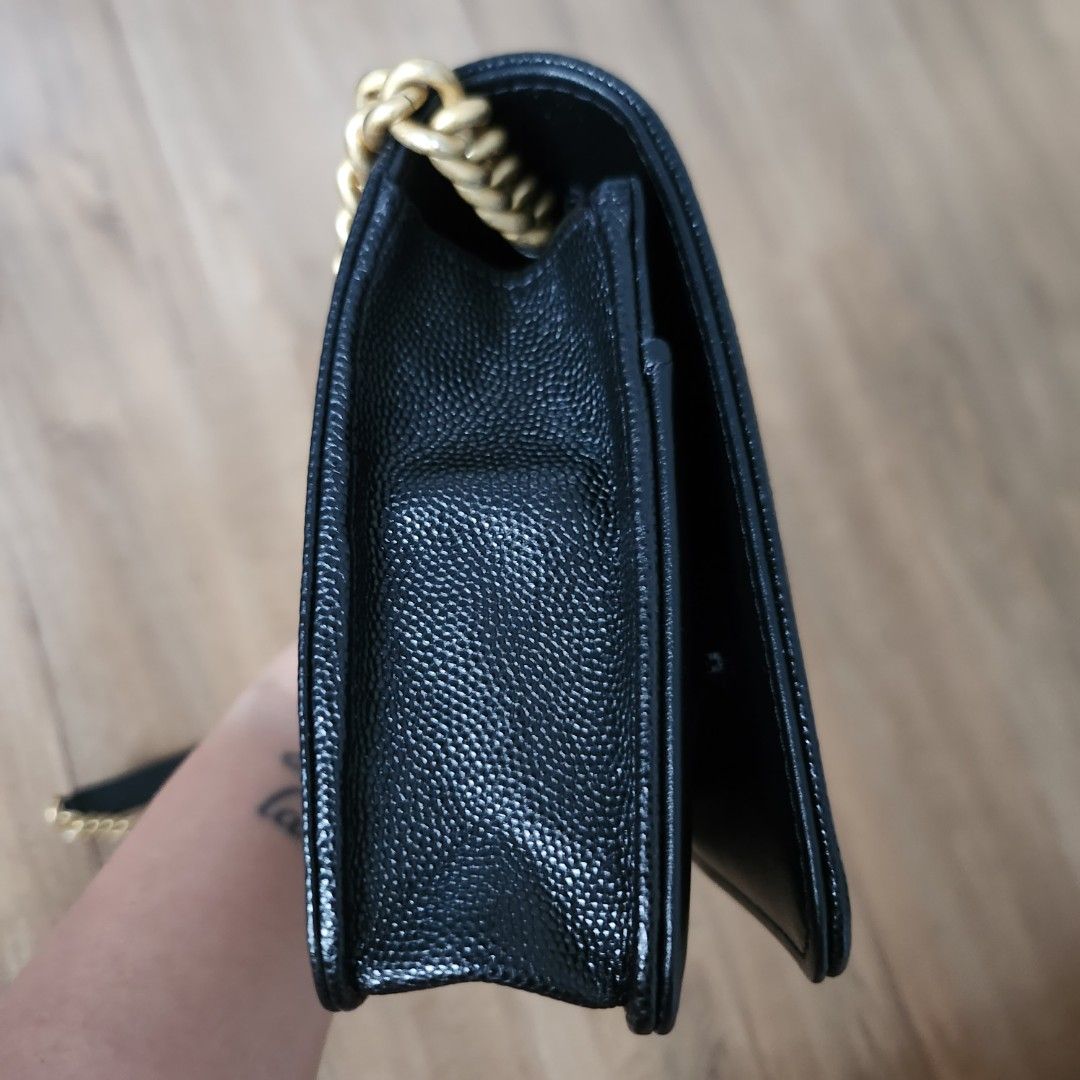 Chanel Boy Wallet on Chain WOC (Category: Luxury Bags & Wallets) located in Makati City. Submitted by tjnrc (Listing ID 1248748012, Image 3). Description: Chanel Boy Wallet on Chain Black caviar/grained calfskin leather Aged gold hardware Microchipped With minor zipper pressmark With dustbag, box, ribbon and camelia flower Available for layaway.