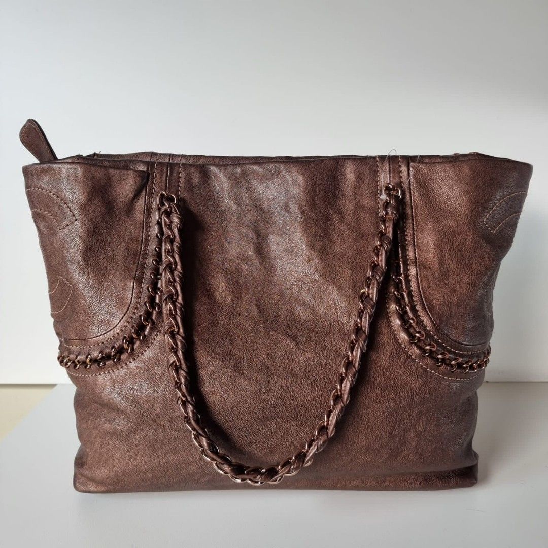Chanel Bronze Leather Shopper Bag 11 Size 32x13 29 bag only with holo