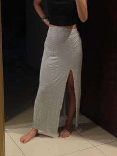 cotton on grey long maxi skirt with slit size M