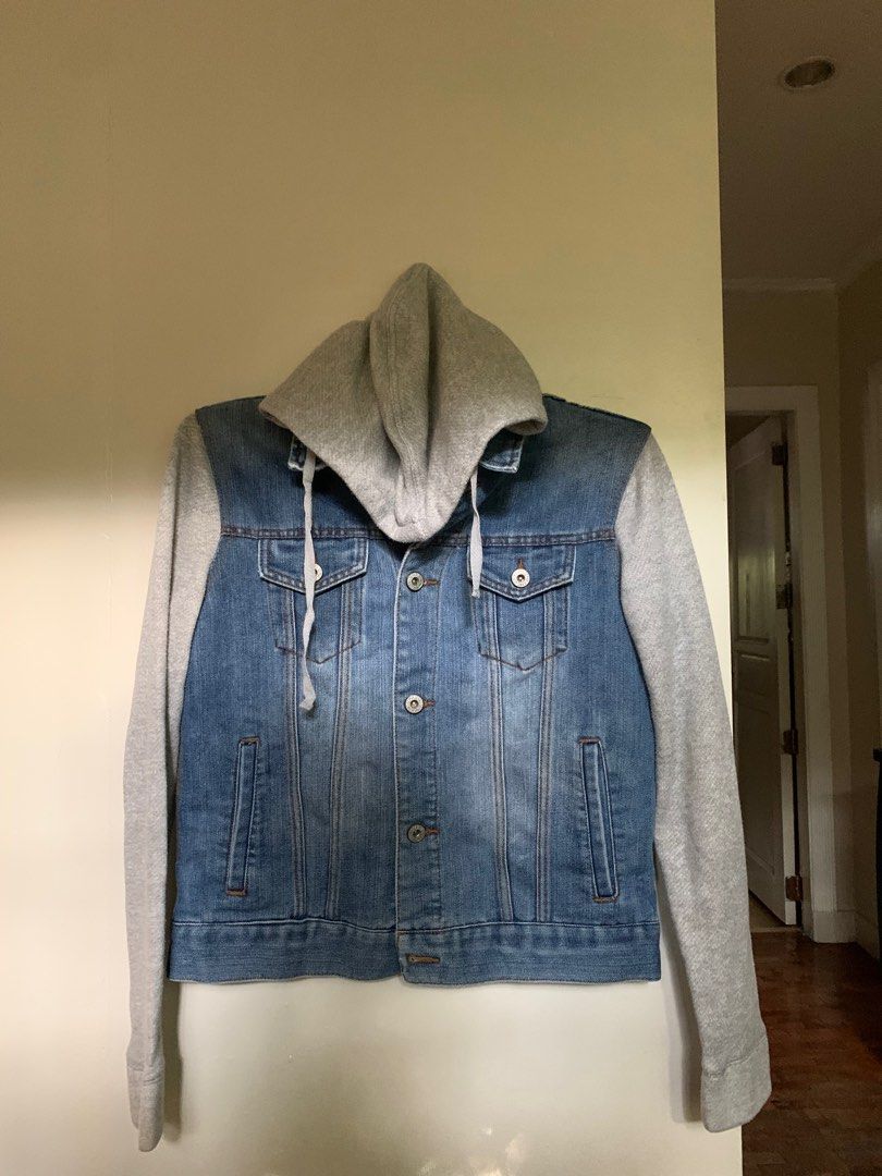 Denim Jacket w Gray cotton sleeves Women s Fashion Coats