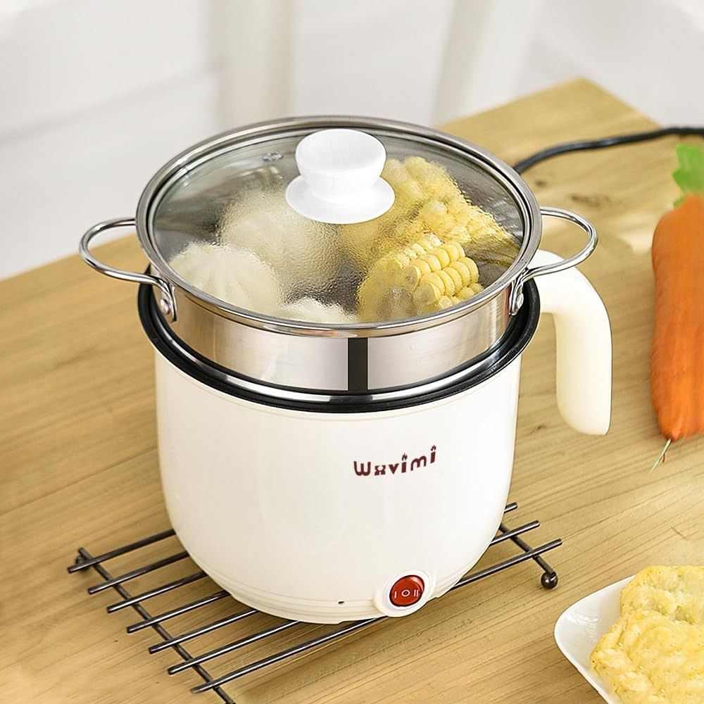 Dezin Hot Pot Electric with Steamer, 1.5L Rapid Noodles Cooker, Non-Stick  Electric Pot Perfect for Ramen, Egg, Pasta, Dumplings, Soup, Porridge