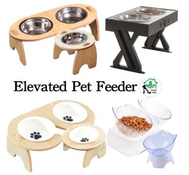 Elevated Double Ceramic Bowl Pet Feeder Wooden Cat Dog Kitten