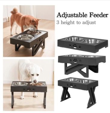 Elevated dog feeder store with ceramic bowls