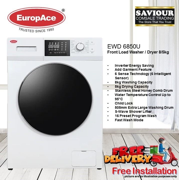 EUROPACE EWD 6850U 2 in 1 Front Load Washer Dryer 8 5kg 3 Ticks FREE DELIVERY INSTALL