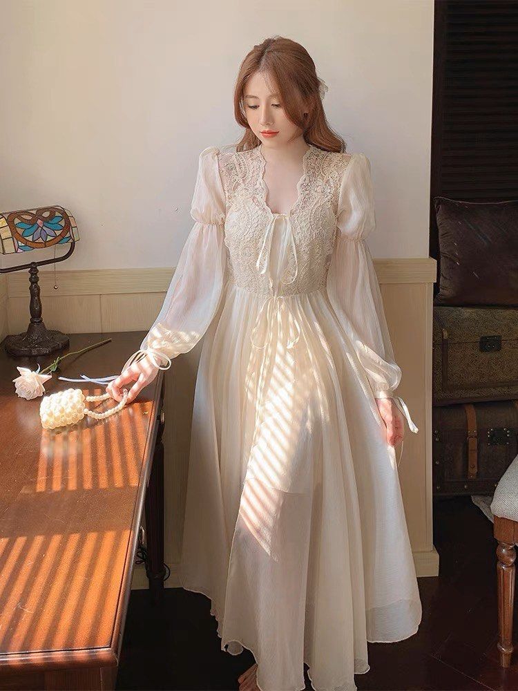 French lace nightwear wedding dress two piece Women s Fashion