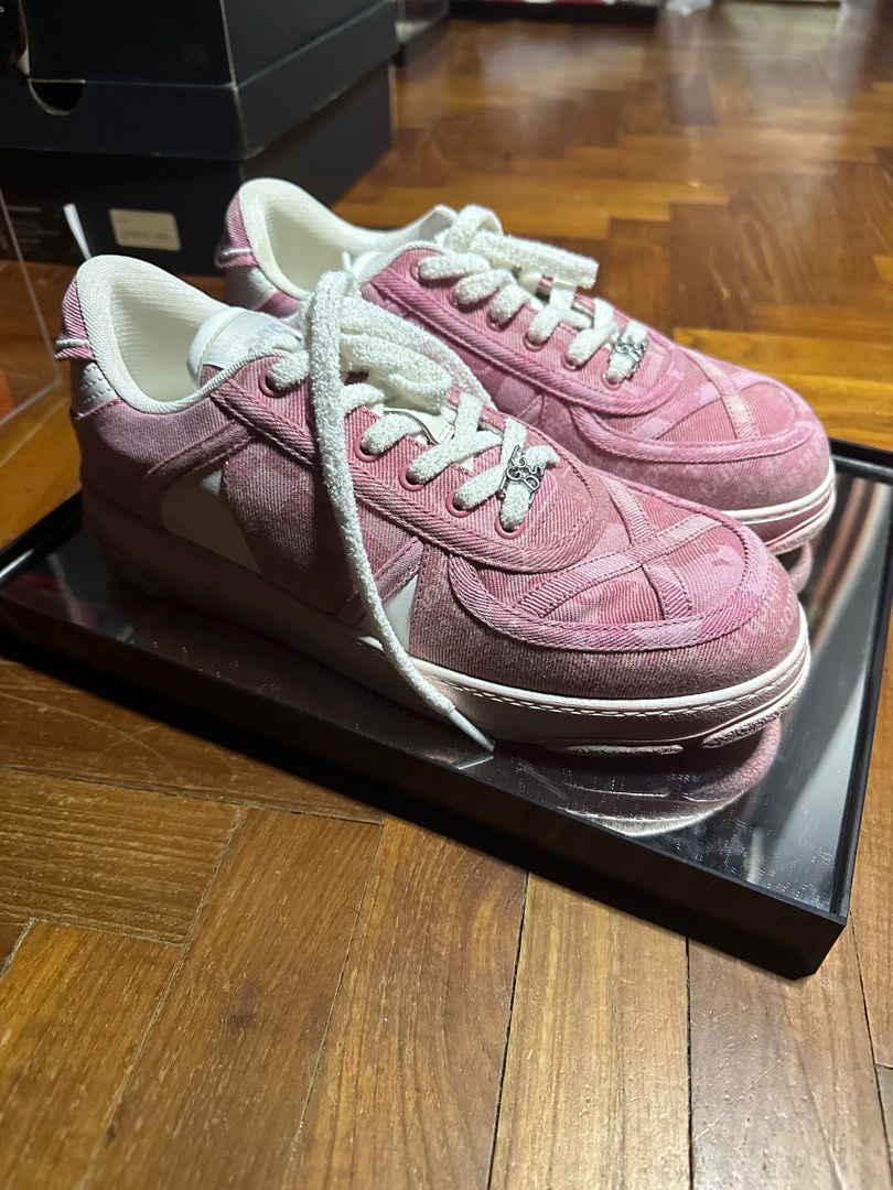GCDS Nani Jacquard Overdyed Low Top Sneakers in Pink Multicolour